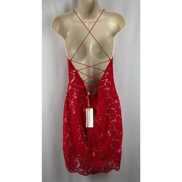 Lush Red Lace Bodycon Midi Dress L NWT Cocktail Holiday Party - Picture 2 of 7